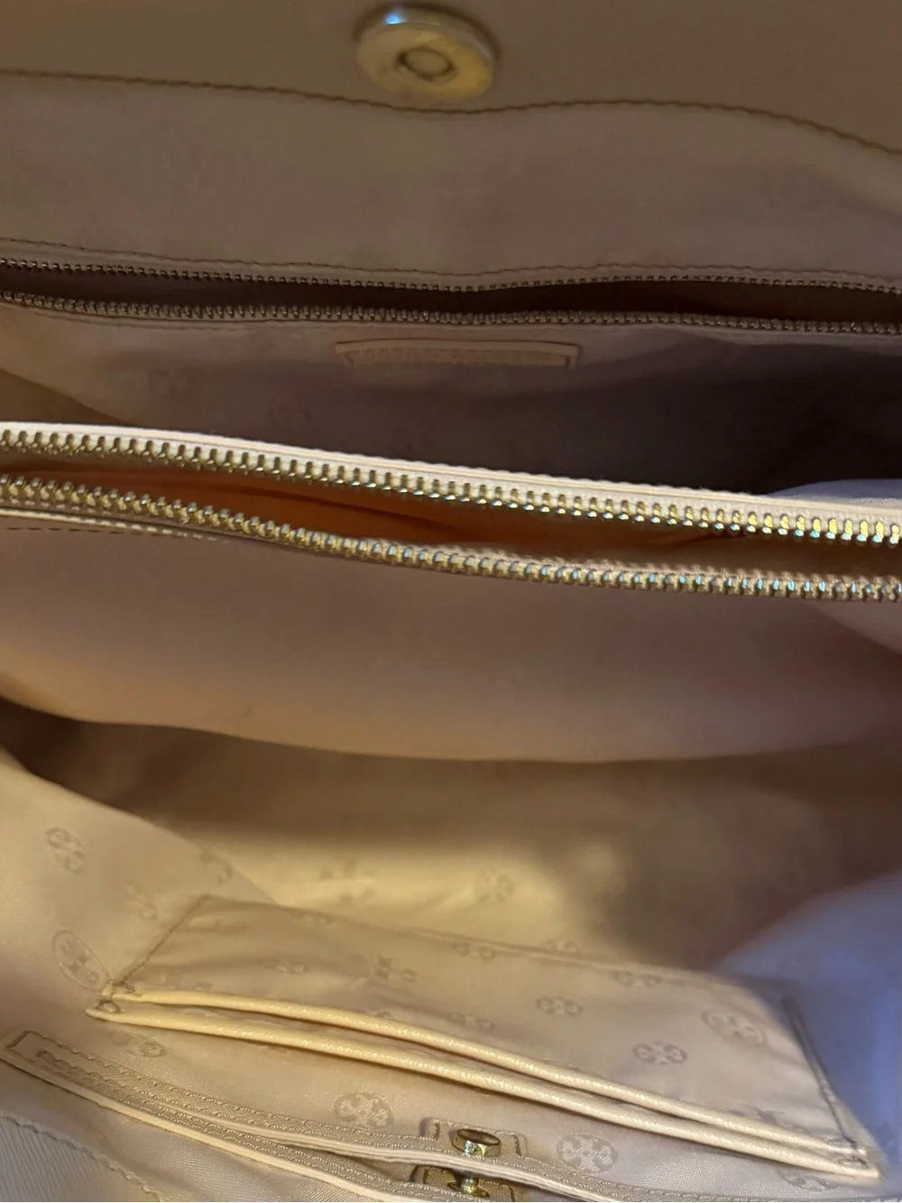 Tory Burch Cream Leather Satchel with Gold Logo